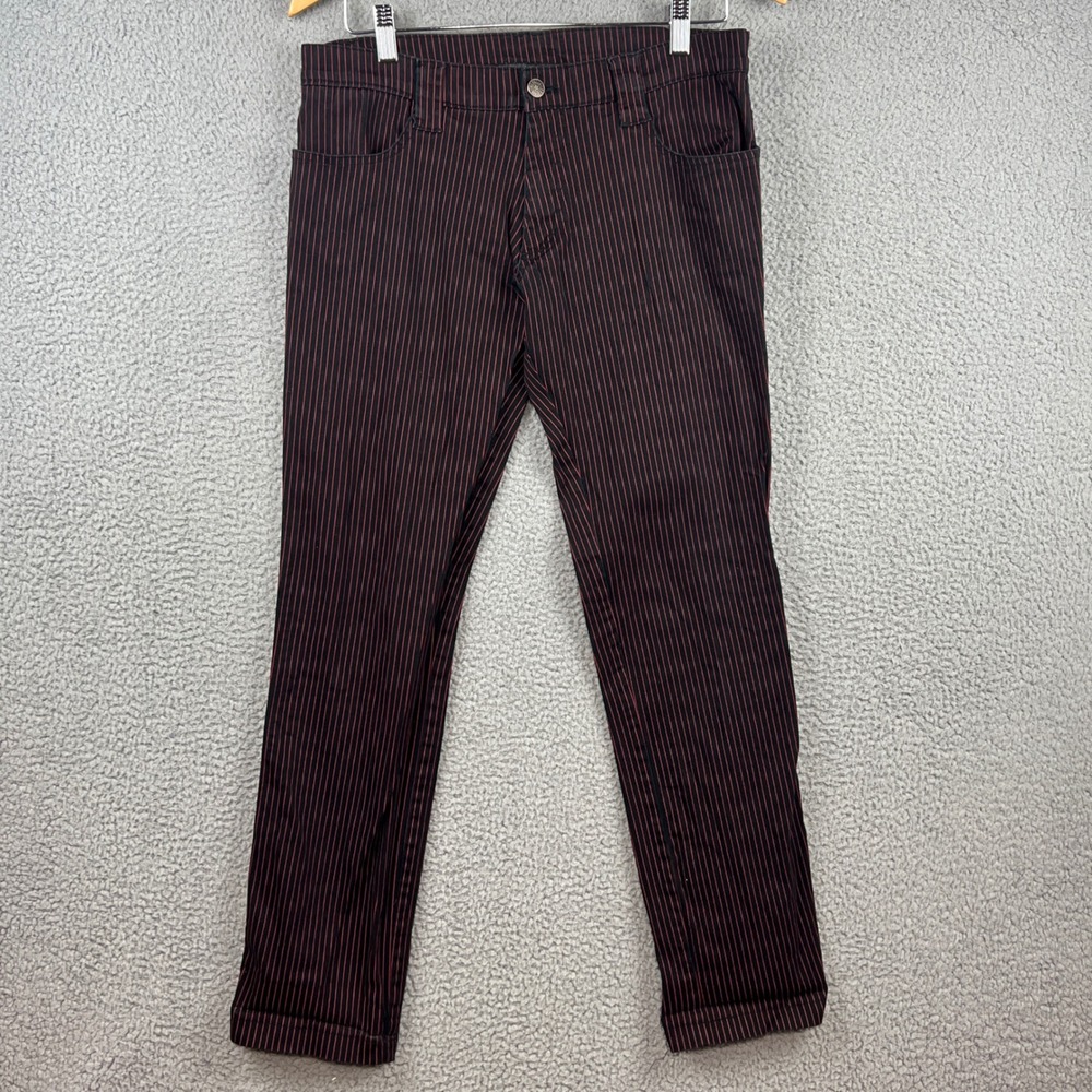 Serious Clothing Pinstripe Pants Womens 32 Black Red Punk Goth SPOM489HT